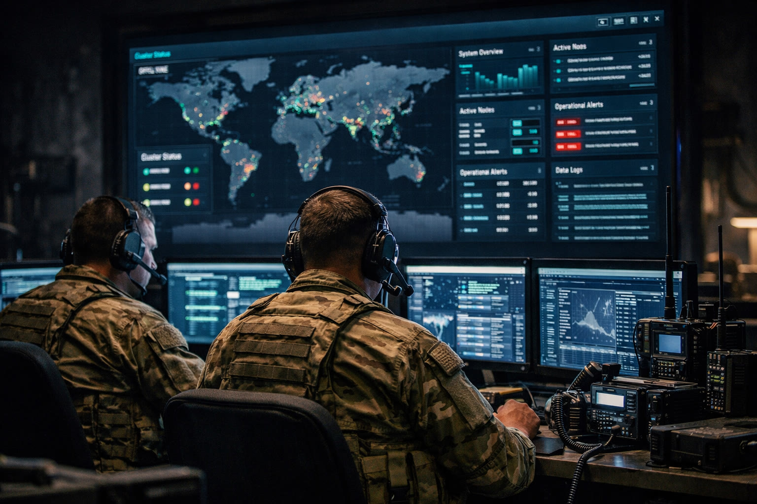 Field operations centre — real-time cluster monitoring with tactical communications