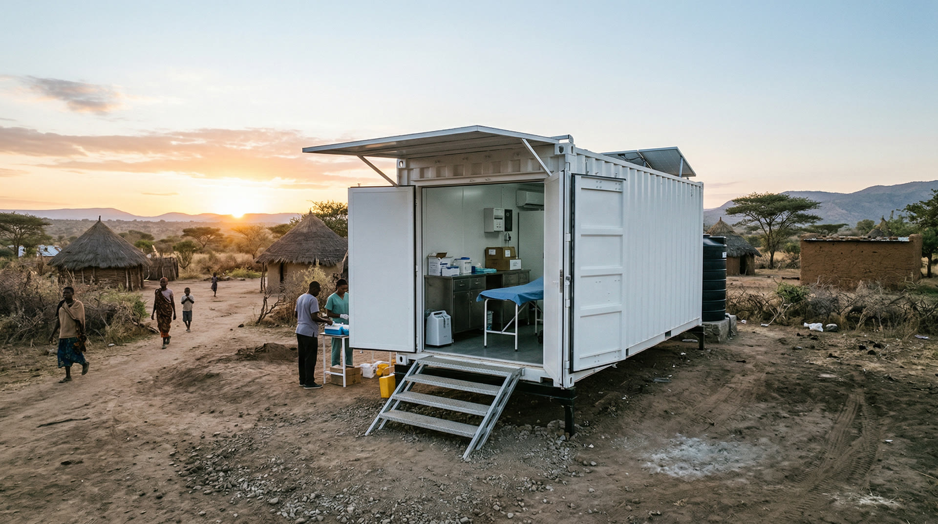 Containerised medical pod deployed in a remote rural community